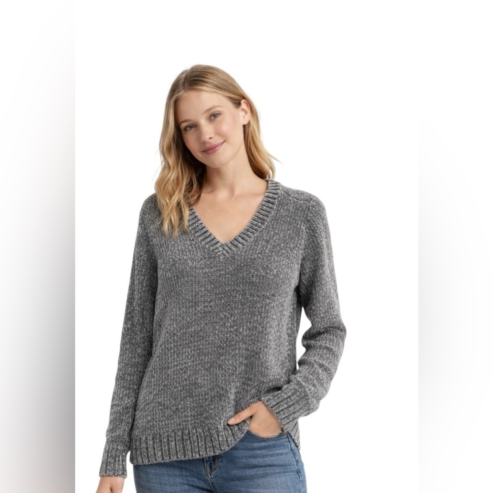 Orvis Gray V-Neck Chenille Knit Sweater Size S/CH